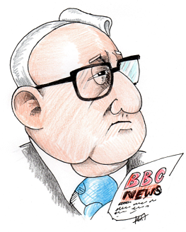 David Burchell as the BBC Newsreader